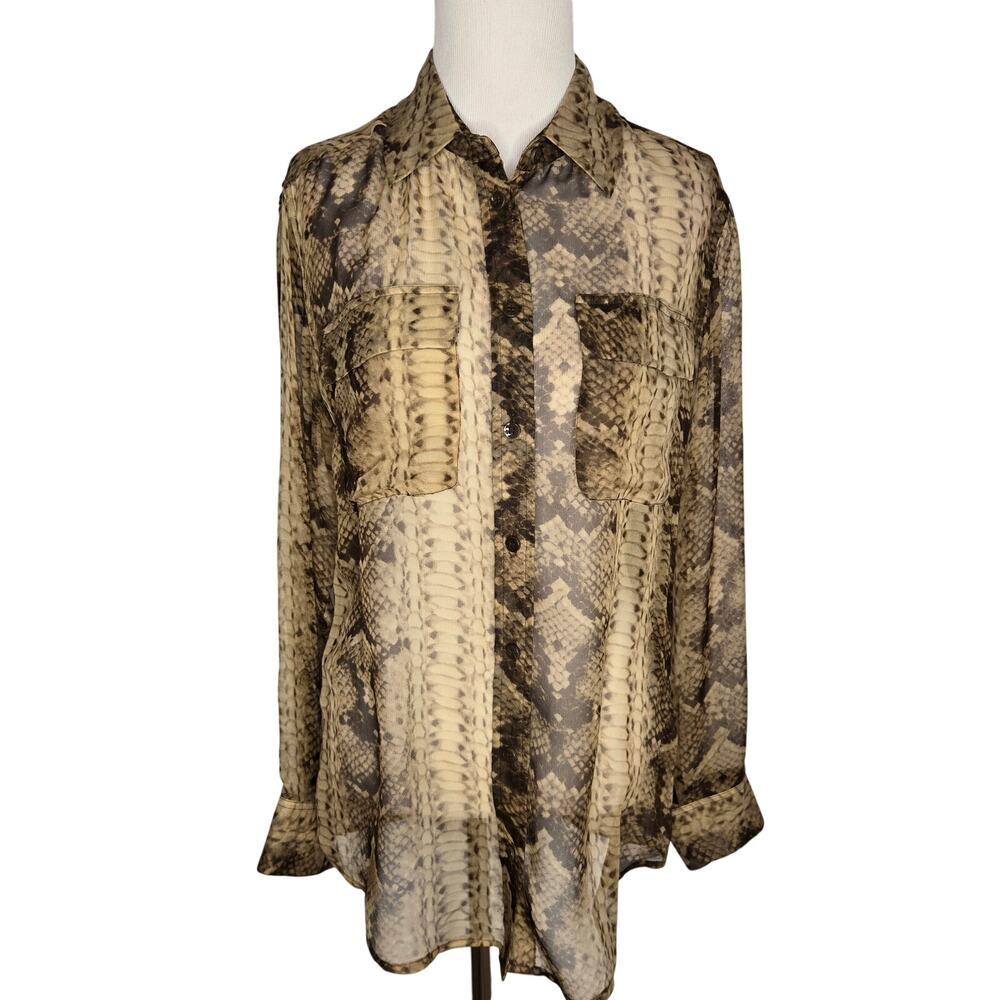 Equipment Women Silk Snakeskin Blouse Neutrals Sheer Lightweight Relaxed XS